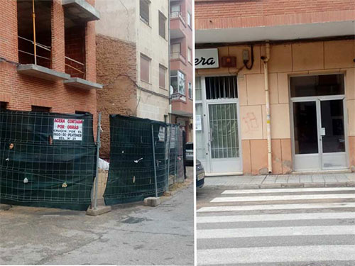 foto denuncia en calle fuenteminaya, cartel de obra indica ir por la otra acera con la imposibilidad de acceso al no estar adaptada para que una silla de ruedas acceda a ella